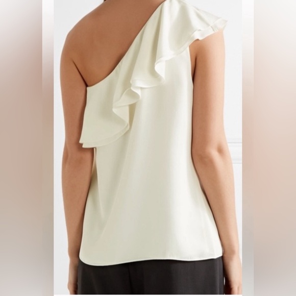 Theory Ivory Damarill 100% Ruffle One Shoulder Blouse - Size Small - Picture 3 of 8